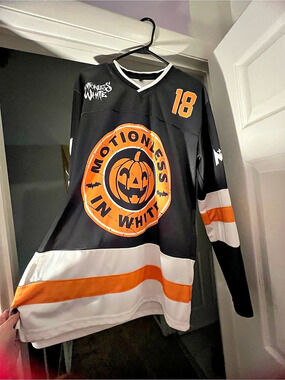 Rare. Hard to find. Motionless in White Black & Orange Hockey Jersey - Pumpkin L